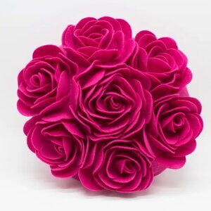 Fuchsia 3D Rosees Filled 13" Flower Throw Pillow
